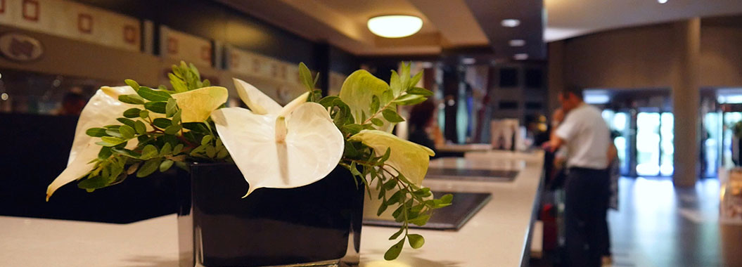 Hotel reception with flowers